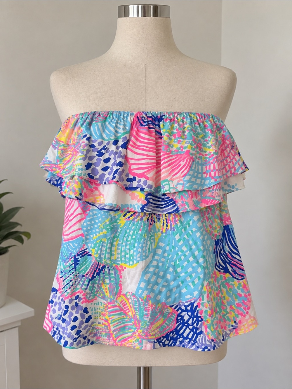 Lily Pulitzer Strapless Ruffle Print Top in Multi Color
